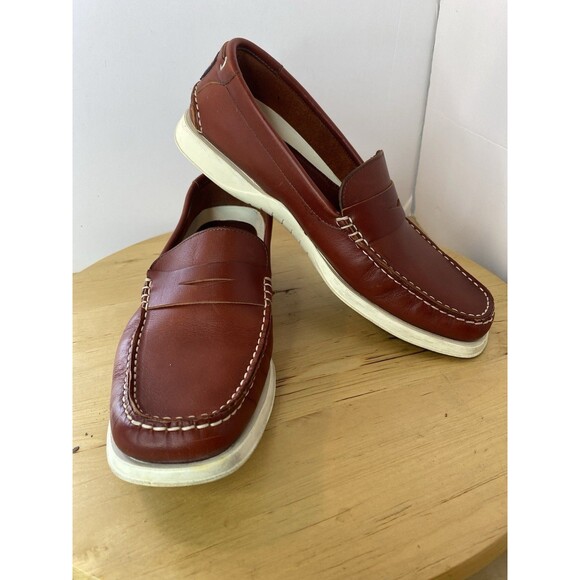 Salvatore Ferragamo Nautor Challenge Size 8.5 B Red Leather Loafer Boat Nautical - Picture 1 of 15